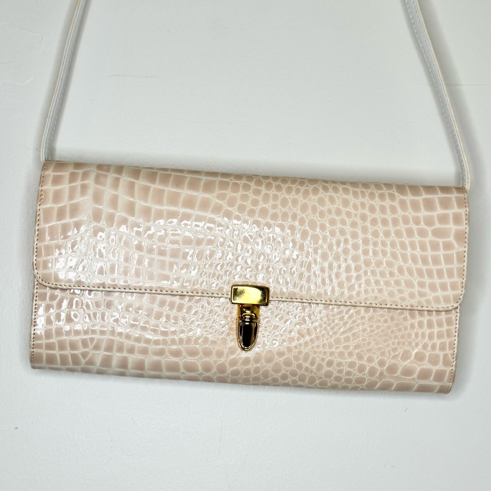 CARLOS FALCHI Pale Blush Crocodile Skin Clutch w/strap